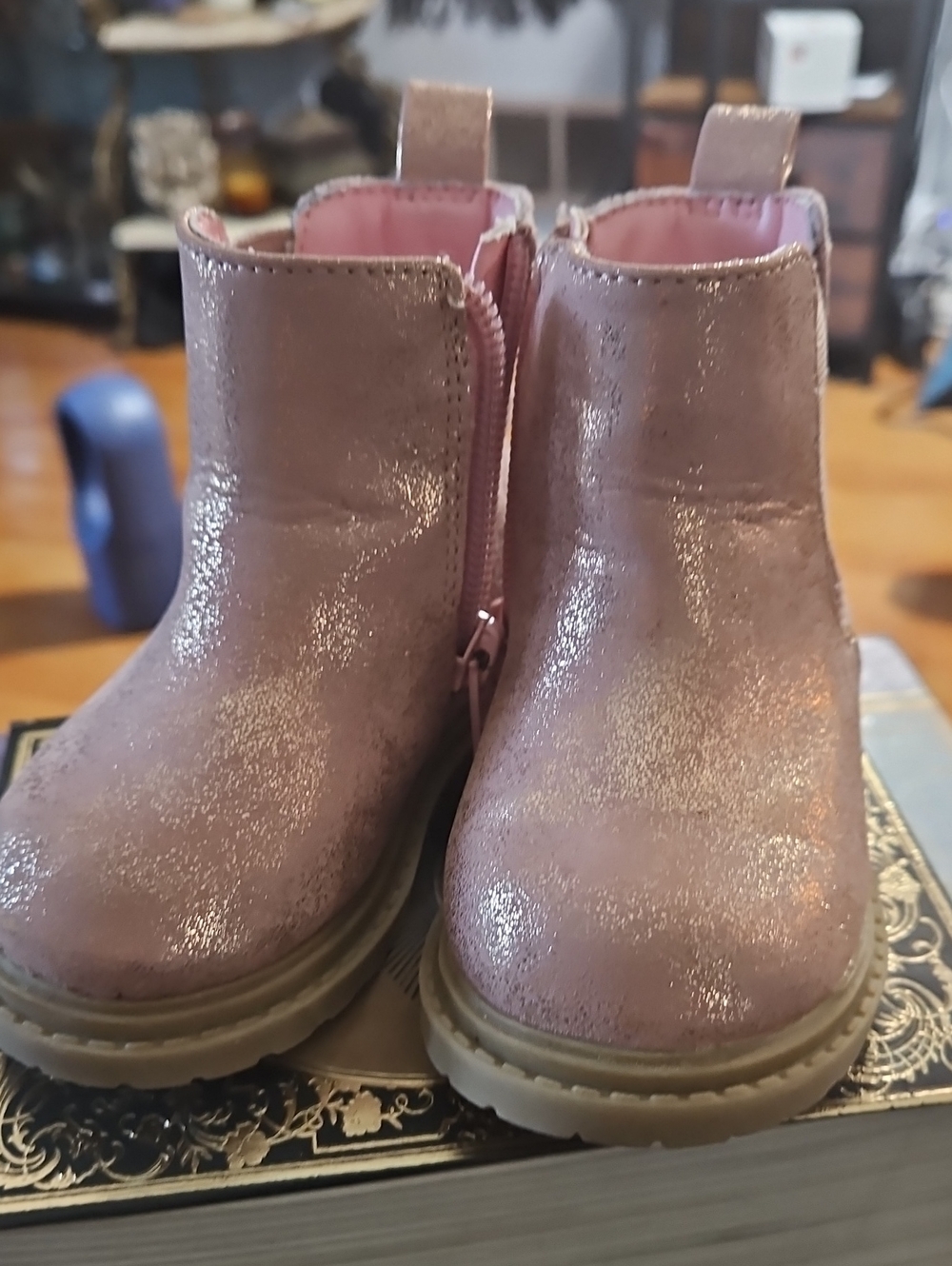 wonder nation Girls Pink Shimmery Ankle Boots with Side Zip